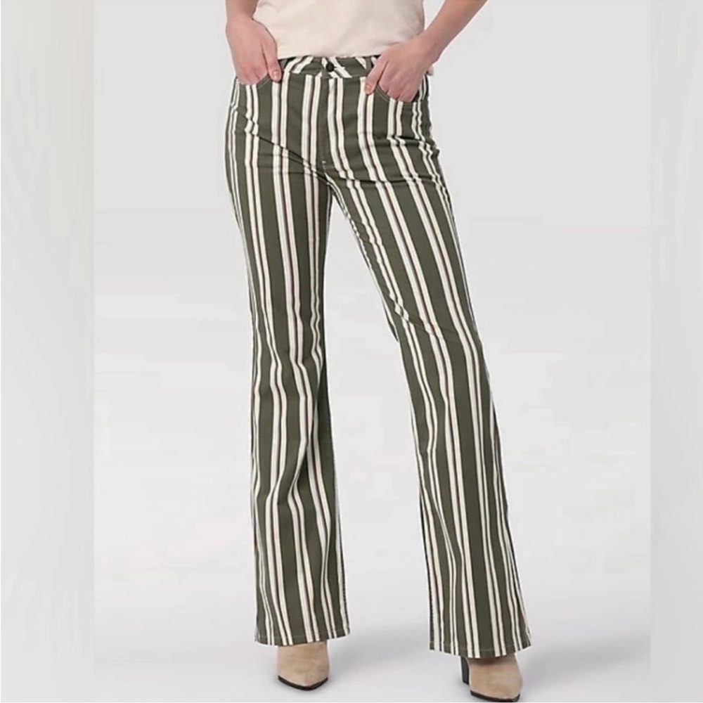 Wrangler green striped high rise fierce flare pants